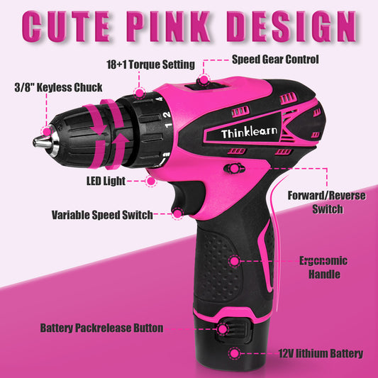 Thinklearn Pink Drill Set with 12V Cordless Drill-TL0007