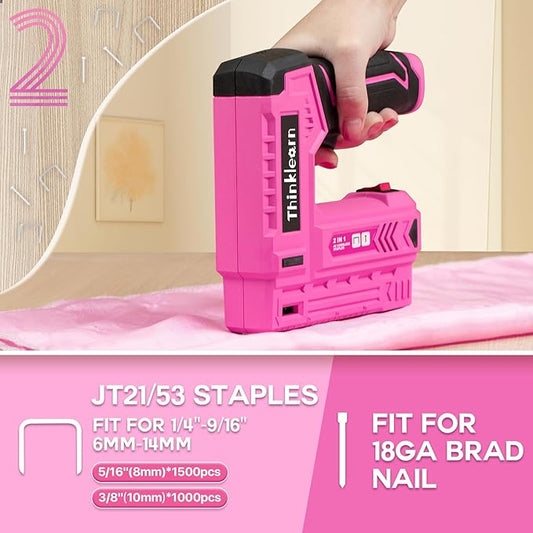 Thinklearn 7PCS 2 in 1 Pink Electric Staple Gun-TL1056