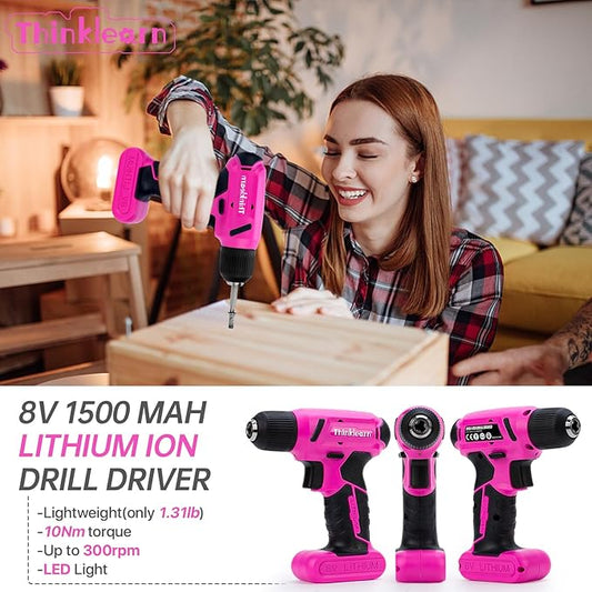Thinklearn 64 Pcs Pink Power Drill Tool Kit-TL1057