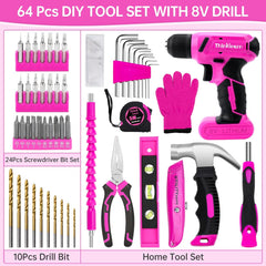 Thinklearn 64 Pcs Pink Power Drill Tool Kit-TL1057