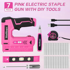 Thinklearn 7PCS 2 in 1 Pink Electric Staple Gun-TL1056
