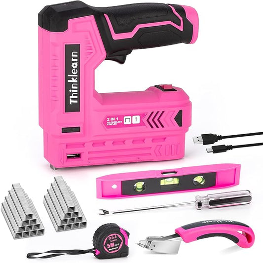 Thinklearn 7PCS 2 in 1 Pink Electric Staple Gun-TL1056