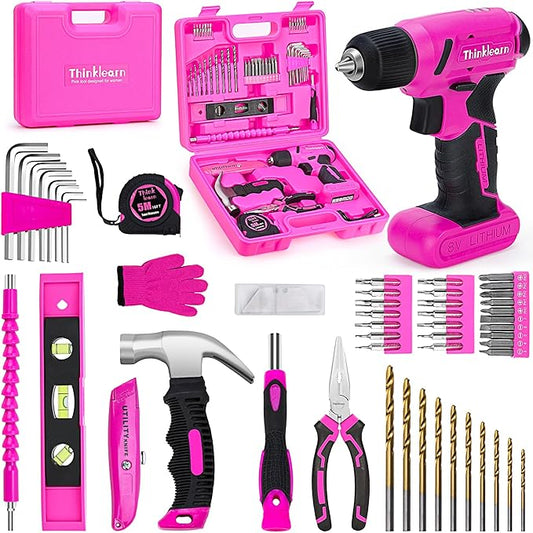 Thinklearn 64 Pcs Pink Power Drill Tool Kit-TL1057